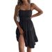 New Spring/Summer 2025 Women's Sleeveless Strap Square Neck Gathered Layered Pleated Dress On Europe And America_ecoleips.com
