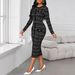 Women's Stretchy 3D-Printed Bodycon Dress Long Sleeve round Neck Slim Fit Office Casual Dress Xs to Xl 95% Polyester_ecoleips.com