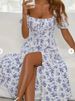 European And American Women's Clothing New Small Fresh Floral Slim Slit European And American Suspender Dress Female_ecoleips.com