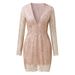 Verve 2025 Sexy Deep V-Neck Sheer Gold Sequin Bodycon Dress Long Sleeve Evening Gown Women's Autumn New Fashion_ecoleips.com