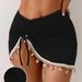 Women's Black Knitted Bikini Cover Up Dress Sexy Slit Seashell Starfish Tassel Decorations Beachwear_ecoleips.com