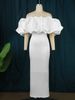Women's Clothing Top Dress Puff Sleeve Hip Wrapped Slim Banquet Evening Dress_ecoleips.com