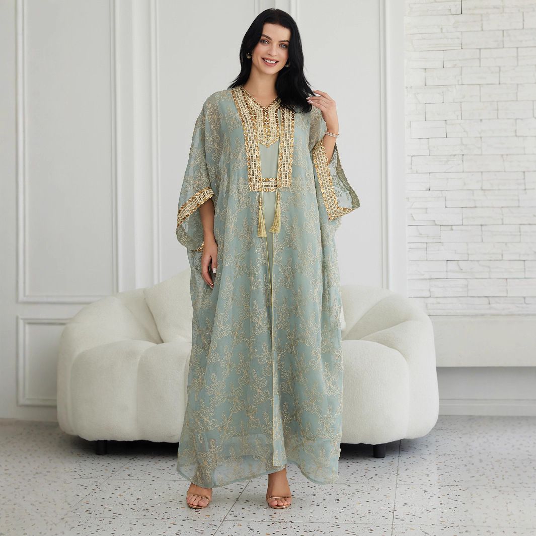 Muslim Dress Women Elegant Middle Eastern Robe Set – Dubai-Inspired Embroidered Cardigan & Skirt For Women_ecoleips.com