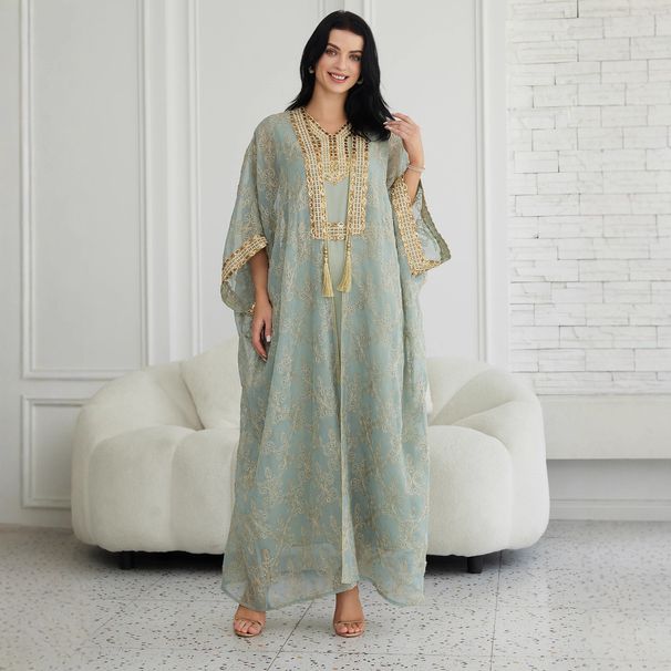 Muslim Dress Women Elegant Middle Eastern Robe Set – Dubai-Inspired Embroidered Cardigan & Skirt For Women_ecoleips.com
