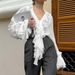 Aria Basics Aria Basics Autumn European And American Style Cross-Border Foreign Trade Women's Design Ruffled V-Neck Long Sleeve Tie Fashion_ecoleips.com