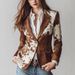 Faux Suede Print Long Sleeve Blazer Jacket - Single Button Casual Coat For Women, Elegant & Stylish_ecoleips.com