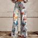 Women's Wide Leg Flare Pants Faux Denim With Five-Pointed Star Print Bohemian Casual Beach Style Cotton Jeans For Spring/Autumn & Summer_ecoleips.com