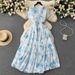French Style Slim Waist Printed Chiffon Dress Elegant And Graceful A-Line Skirt New Summer Resort Wear_ecoleips.com