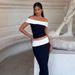 2025 Summer New Arrival: Elegant Off-shoulder Black And White Color-blocked Design, Slim-fit, Waist-cinching, Slimming,_ecoleips.com