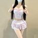 Women's Japanese Style Hot Spring Swimsuit Two Piece Set With Halter Top Solid Color Cake Skirt Cute And Girly_ecoleips.com