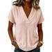 Women's Clothing Summer Women's Knitted Short-Sleeved T-Shirt Butterfly Collar Solid Color Casual Top Style_ecoleips.com