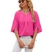 Women's Clothing New Solid Color Round Neck Five Point Sleeves Short Sleeves Loose Chiffon Shirt Tops For Women_ecoleips.com
