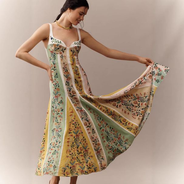 European And American Style Linen Printed Camisole Dress Women's Casual Summer Spring INS Style Vacation Dress_ecoleips.com