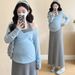 Autumn New Korean Fashion Halter Knitted 2-Piece Maternity Dress_ecoleips.com