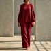 Women's Casual Cotton Linen Top And Pants Set Simple Long Sleeved Shirt with Straight Leg Pants European American Style 2 Piece Outfit_ecoleips.com
