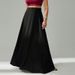 Elegant Black A-Line Midi Skirt, Flowy Hemline High Waist Skirt For Women, Versatile And Chic For Fall And Casual Occasions_ecoleips.com