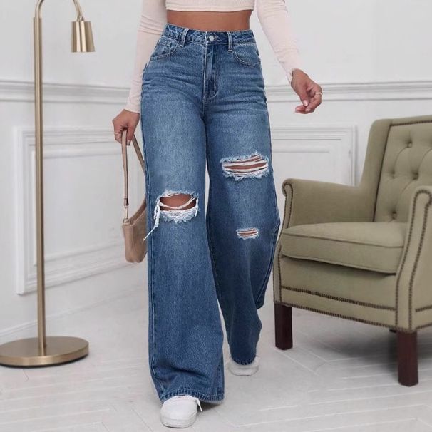Women's Clothing Women's High Waist Wide Leg Jeans Loose Fit Ripped Long Pants Summer Style For Formal & Casual For Women_ecoleips.com