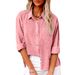 Women's Long Sleeve Cotton Linen Top Loose Solid Color Lapel Button American Style For Autumn_ecoleips.com