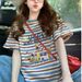 Dopamine-colored Striped Short-sleeve T-shirt For Women, Summer Design With Ruffled Edges, Loose Fit, Plus Size,_ecoleips.com