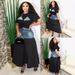 Women’s Clothing new fashion personality stitching contrast color T shirt denim skirt suit two piece suit for women_ecoleips.com