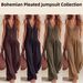 Women's Bohemian Wide-Leg Jumpsuit – V-Neck Sleeveless Romper With High Elasticity & Wrinkle-Free Polyester – Flowy & Comfortable For Summer_ecoleips.com