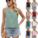 Women's Clothing Spring And Summer New Round Neck Hollow Pleated Vest Sleeveless T Shirt Tops For Women_ecoleips.com