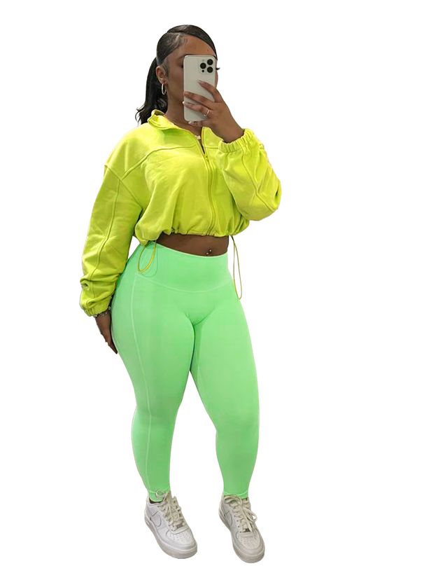 Women's Casual Two-Piece Set Zip-Up Elastic Waist Trousers Oversized Long Sleeve Top Work-to-Weekend Polyester Blend_ecoleips.com