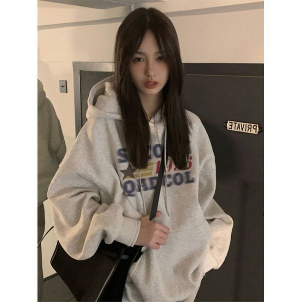 American-style Women's Sweatshirt For Spring And Autumn, Trendy Brand, Loose Fit, Vintage Letter Print, Hooded, Hong_ecoleips.com