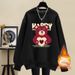 Women's Fleece Lined Crew Neck Sweatshirt Korean Style Thick Pullover Loose Fit Spring Autumn Winter Petite Cartoon Top_ecoleips.com