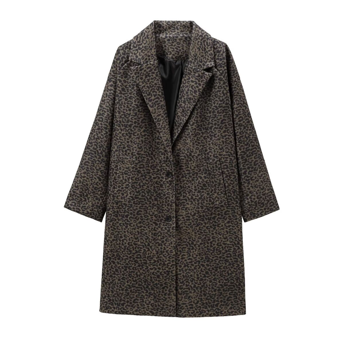 Loose Blend Leopard Print Long-sleeved Woolen Coat Coat_ecoleips.com