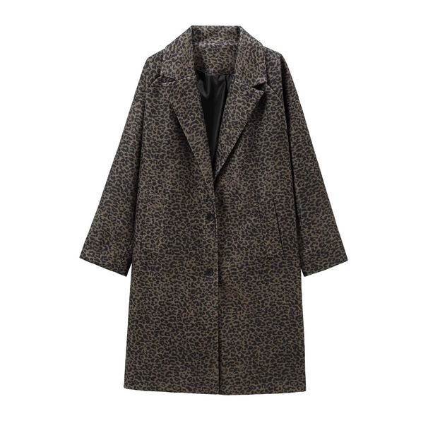 Loose Blend Leopard Print Long-sleeved Woolen Coat Coat_ecoleips.com