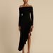 Women Elegant Off‑Shoulder Long Sleeve Dress Irregular Ruffle Hem Slimming Bodycon Maxi Dress Evening Party Wear_ecoleips.com