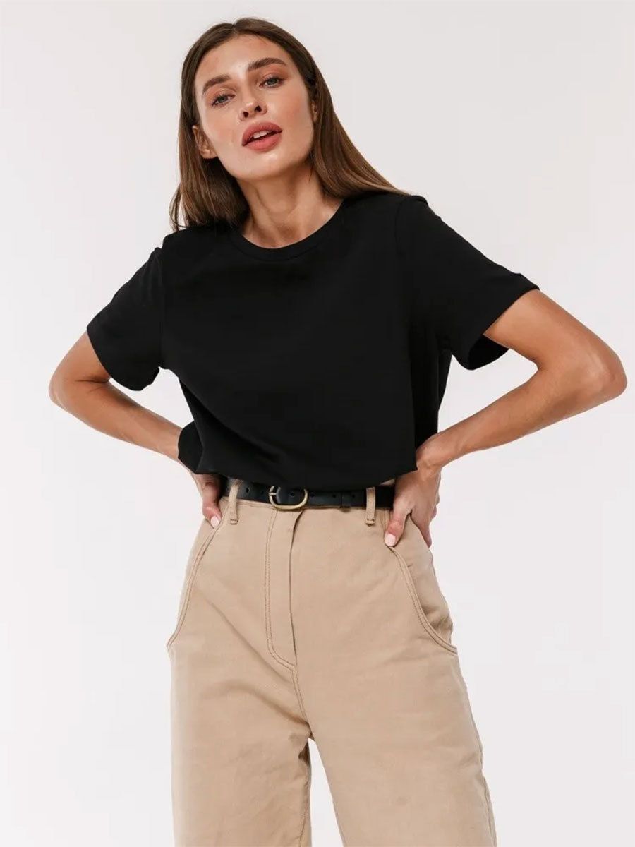 European And American 2025 Summer New Women's Fashion Casual Home Commuting Versatile Round Neck_ecoleips.com