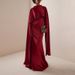 Elegant Shawl Dress For Women Solid Color Full Skirt Loose Fit High Waist New Style Party Wear_ecoleips.com
