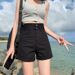 Women's Super High-Waisted Denim Shorts Straight Leg Double Buckle Loose Fit Rolled Hem Wide Leg Hot Pants Trendy Summer Style_ecoleips.com