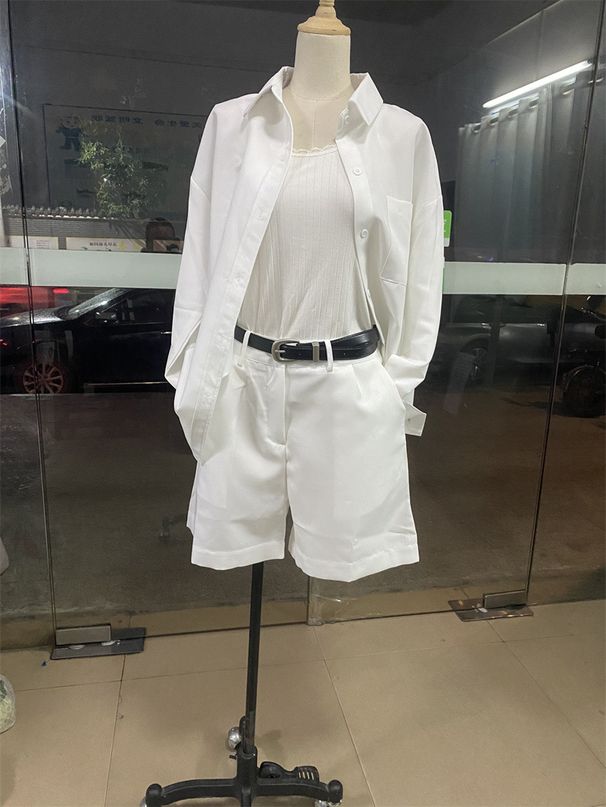 women's clothing 2024 new solid color fashionable casual long-sleeved shirts, belts and shorts women's suits_ecoleips.com