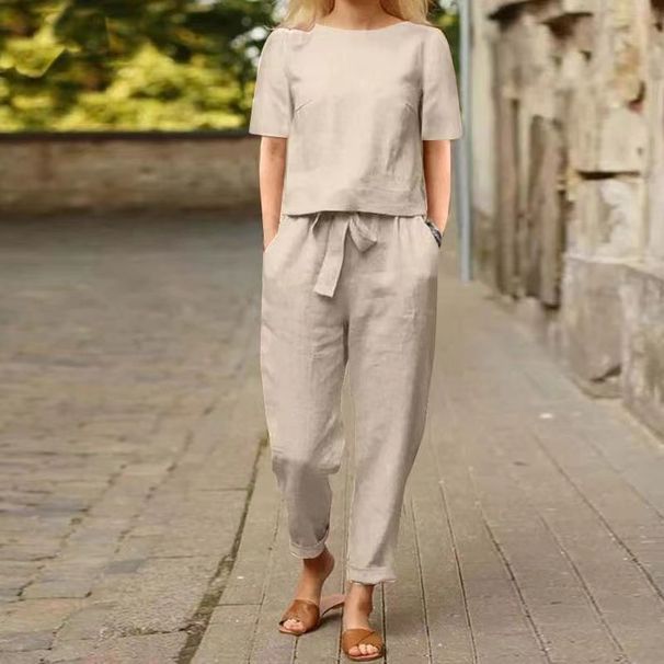 Bohemian Cotton Linen Summer Outfit Set – Oversized Blouse & Wide-Leg Pants – Relaxed Vintage Two-Piece Ensemble_ecoleips.com