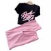 Trendy Casual Sportswear Set – Slim Fit Top & Flowy Pink Pants (Geometric Embroidery, M-XXL)_ecoleips.com
