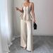 Elegant Two-Piece Set Sexy Strapless Camisole And Wide Leg Pants Solid Color European And American Style Foreign Trade Women's Clothing_ecoleips.com