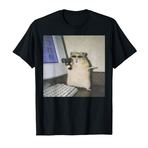 Cyber Hamster Meme Cringe Funny Animal Vintage Graphic Print T-shirt For Women Short Sleeve Round Neck Tops Soft Clothing_ecoleips.com