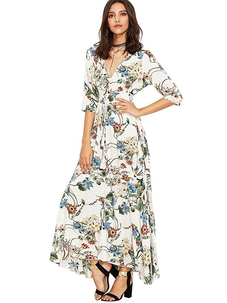 Bohemian Maxi Dress – Flowy V-Neck Printed Long Dress (S-5xl, Cotton Blend, Summer Vacation Essential)_ecoleips.com