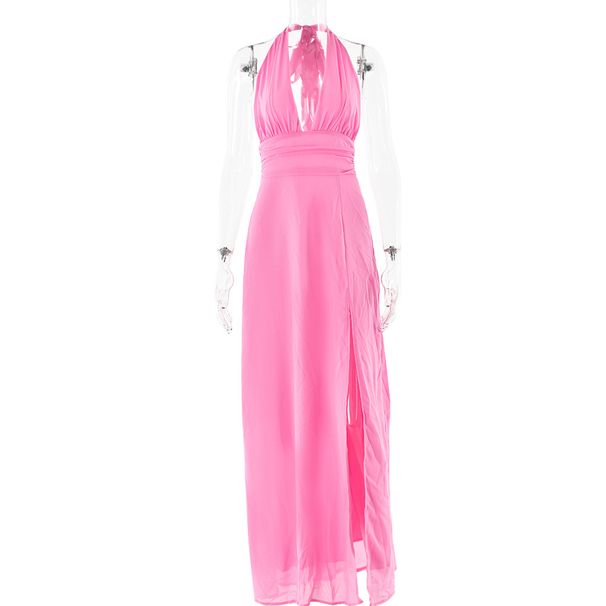 Women's Clothing ins sexy hot girl halter neck V-neck strap backless slit dress female fashion temperament long skirt _ecoleips.com