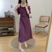 Plus Size Slimming Gentle Temperament Two-Piece Short Sleeve For Women Summer Patchwork Design A-Line Long Dress_ecoleips.com