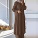 New Muslim Two-Piece For Women, Solid Color, Spring Autumn Sleeve Cardigan Shirt And Long Pants Set_ecoleips.com