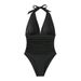 Women's Sexy V-Neck One Piece Swimsuit Solid Color Beach Bikini For Hot Spring Regular Fit Polyester_ecoleips.com
