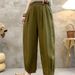 Suitable For All Seasons One Button Linen Carrot For Women 2025 Summer New Lantern Cross Elastic Waist Casual Pants_ecoleips.com