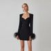 Aria Basics Aria Basics High-End Square Neck Ostrich Feather Long Sleeve Bandage European And American Women's Dress Autumn Style Mature_ecoleips.com