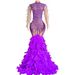 Women’s Clothing Fashion Sexy Mesh Hot Diamond Perspective One Piece Feather Long Dress Evening Dress Stage Performance Costume Ym_ecoleips.com