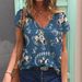 New Retro Western Denim Print V-neck Short-sleeved T-shirt Women's Top_ecoleips.com