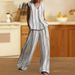 Women's 3D Stripe Linen-Look Lounge Set Sleeveless V-Neck Top Wide-Leg Pants Multiple Colors_ecoleips.com